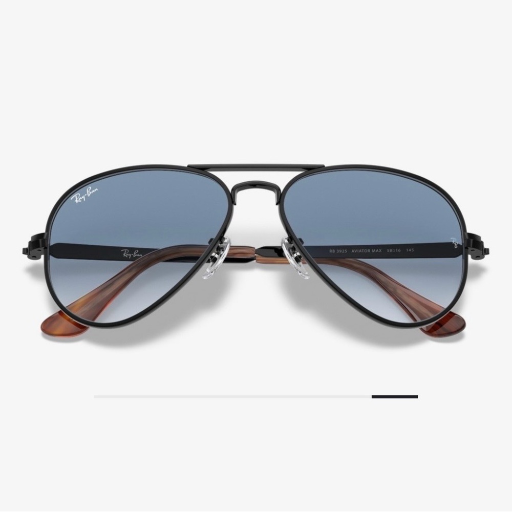 Ray-Ban Aviator Sunglasses with Black Frame and Blue Lenses